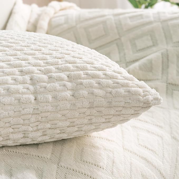 Set of 4 Cream White Decorative Throw Pillow Covers 18x18 Inch Corduroy Pillow - Image 4