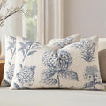 Set of 2 Lumbar Floral Pillow Covers 12x20 Inch Light Blue | Decorative Neutral by SWANCOCO