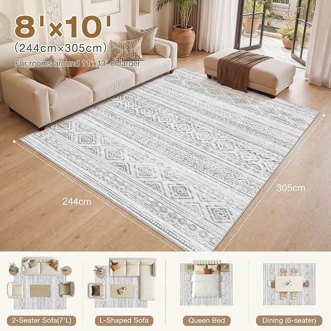 cotiled Boho 8x10 Area Rugs for Living Room: Large Moroccan Washable Rug | - Image 2