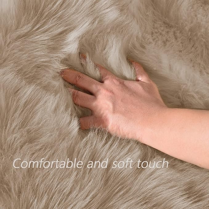 Latepis Shag Area Rug 6.7x10 Light Brown Beige Washable Faux Fur Fuzzy Rugs - Image 4
