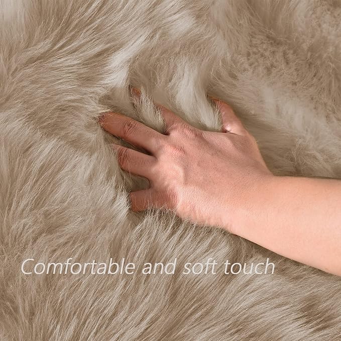 Latepis Brown Beige Faux Sheepskin Fur 2x8 Runner Rug - Image 4