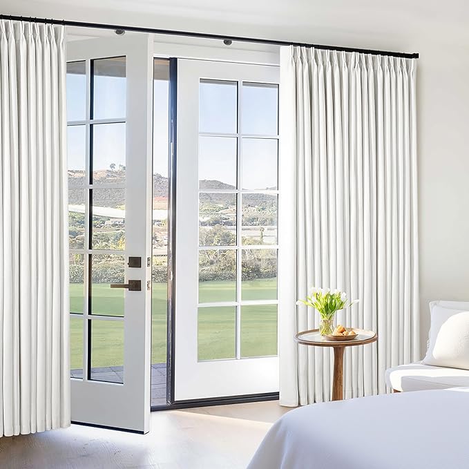 Beige White Pinch Pleated Blackout Linen 90 Inch Long Curtains 60 Inch Wide | - Image 7