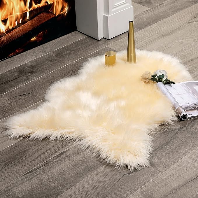 MIULEE Fluffy Area Rug 2x3 ft Faux Fur Sheepskin Rug Light Yellow | Luxury by MIULEE