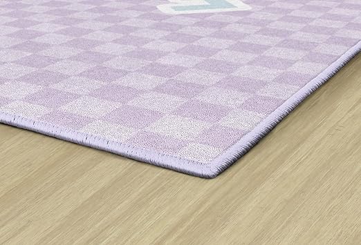 Flagship Carpets Schoolgirl Style Smiley on Lavender Checkerboard Educational Area Rug for Kids Room Seating Décor, Children's Classroom, Play Carpet for Teaching and Playroom, 7'6" x 12', Purple