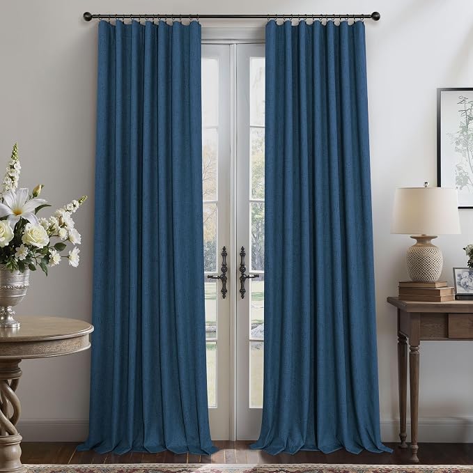 Navy Blue Black Out Curtains 63 Inch Long 2 Panel Burg Linen Textured Thermal - Image 9