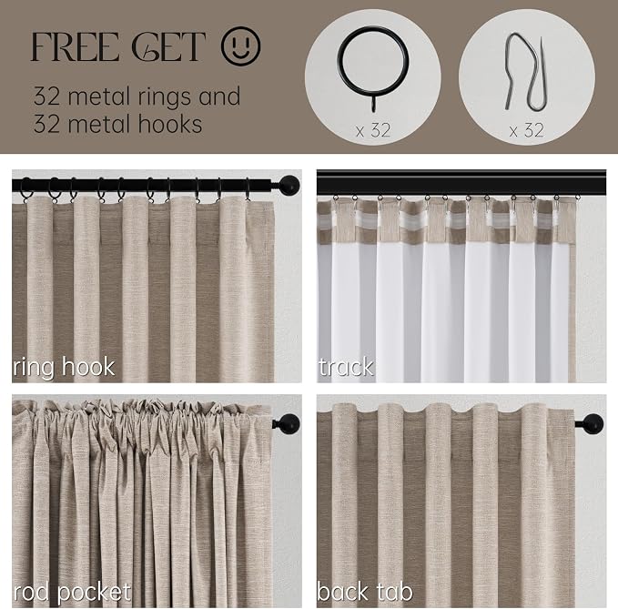 Topfinel Boho Farmhouse Black Out Linen Curtains 84 Inch Length 2 Panels Set - Image 4