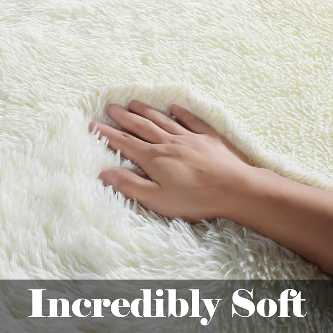 Cream White Area Rugs for Bedroom Living Room, Fluffy 4x6 Indoor Bedside Floor - Image 2