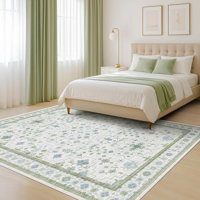 Cream Oushak 6x9 Bedroom Rug by HazoHaus