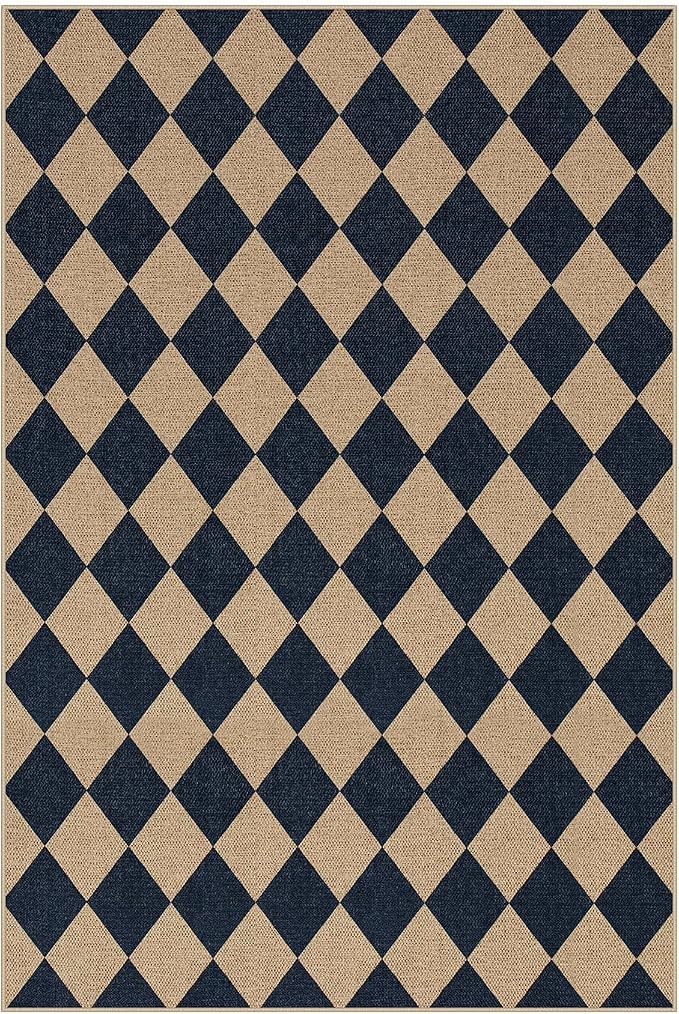 Lahome Checkered Easy Jute Outdoor Patio Rug, 6x9 Living Room Rugs Washable | - Image 9