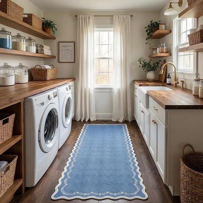 GarveeHome 2.5x8 Scalloped Washable Runner Rug Non Slip Hallway Kitchen Rug | - Image 3