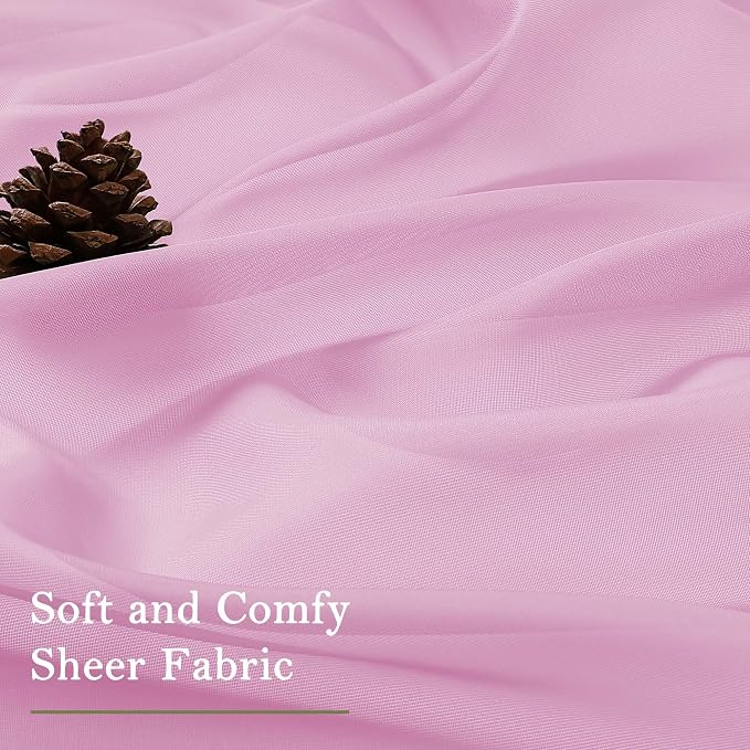 Light Pink Sheer Curtains 63 Inch Length 2 Pcs, Dual Rod Pockets Light - Image 8