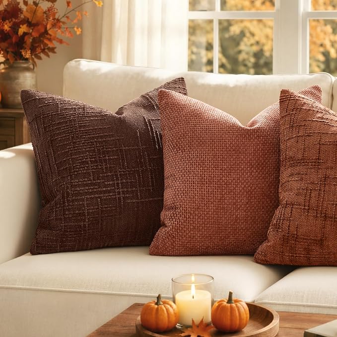 MIULEE Chenille Textured Throw Pillow Covers Terracotta 18x18 Set of 2 | Slubby - Image 2