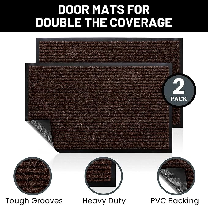 Front Door Mat, Indoor Outdoor Welcome Entryway Doormat, 30x17 Dark Brown | - Image 2