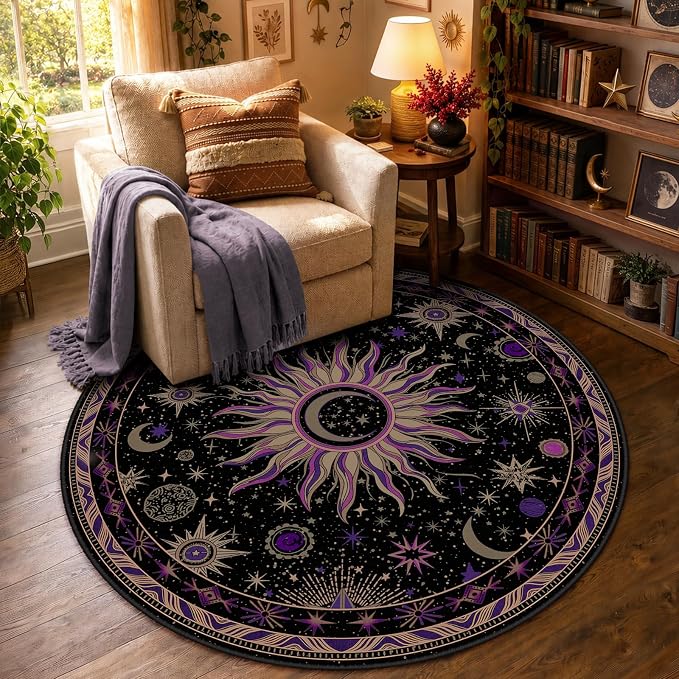 Vacuum-Friendly, Round 4ft Washable Area Rug by meejou