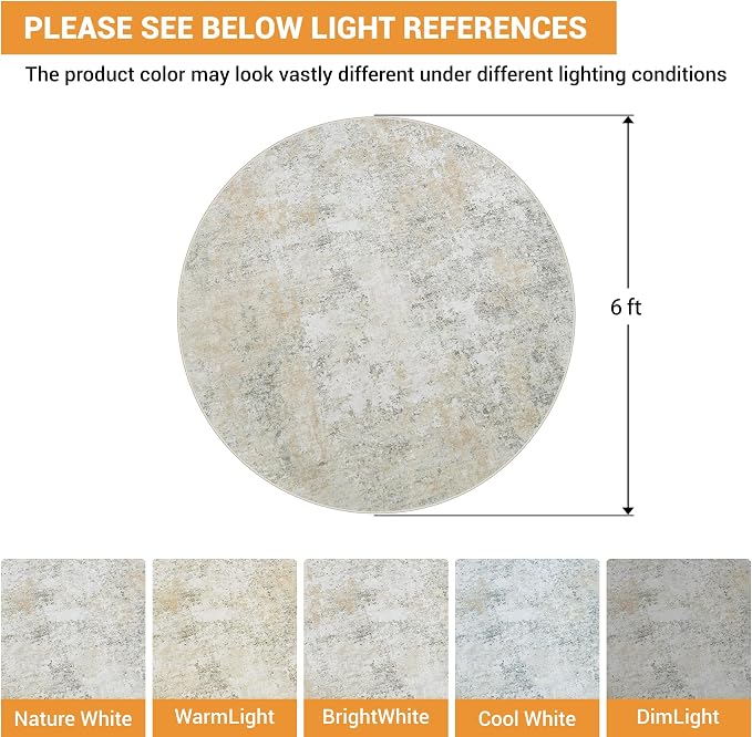 Aelenmu Round Rug 6ft Washable Rug - Image 2