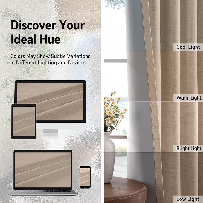 100% Blackout Linen Textured Curtains 72 Inch Long, Burlywood Birch | 100% - Image 7