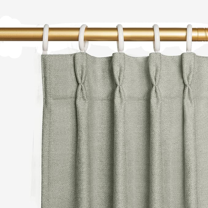 Joydeco Greyish White Pinch Pleated Thick Linen Curtains 96 Inch Long 2 Panel by JOYDECO