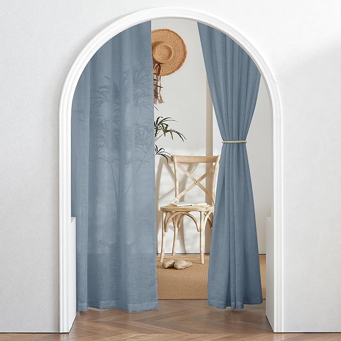 RYB HOME Light Filtering Linen Sheer Curtains for Bedroom Nursery, Semi Transparent Burlap Wrinkle Resistant for Home Office Privacy Country Rustic Design, Dusty Blue, W 60 x L 84, 1 Pc