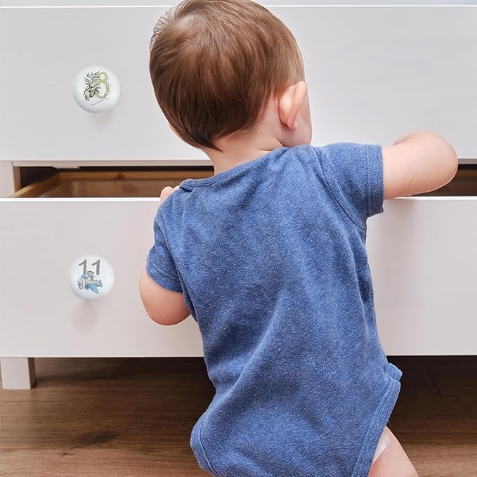 8Pack1.5 Ceramic Unique Cabinet Knob Blue Bear with Flowers Number Safari Animal Kids Room Wardrobe Dresser Drawer Knobs Handle Pulls