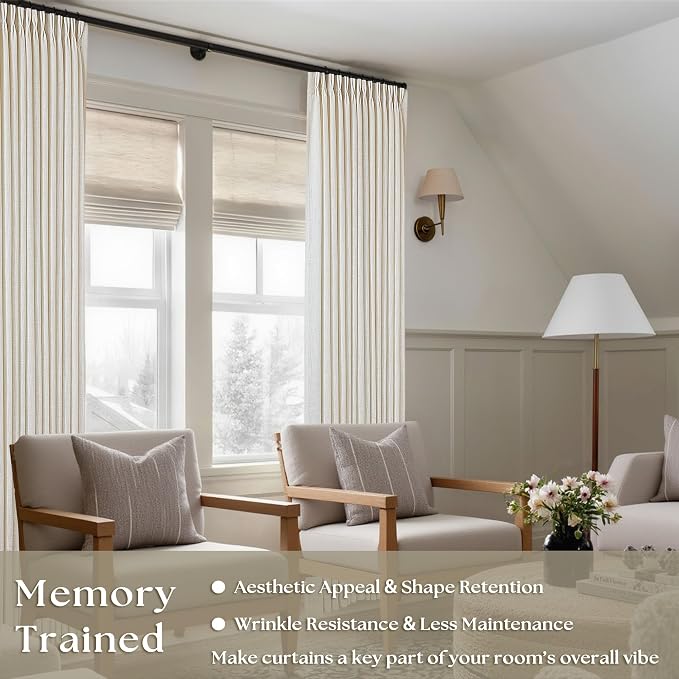 98 Inch Long Curtains Pinch Pleat Linen Curtains 2 Panels Natural | Light - Image 2