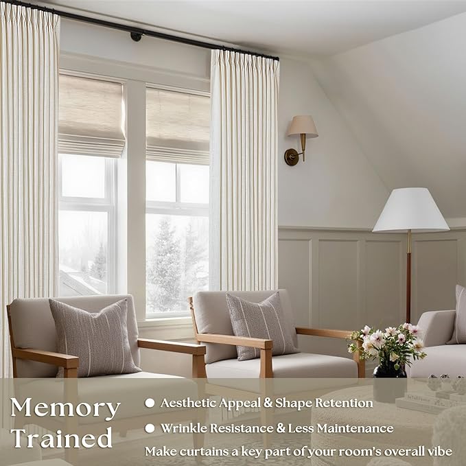 Memory Shape Trained Pinch Pleated Linen Curtains 100 Inches Long | Natural - Image 2