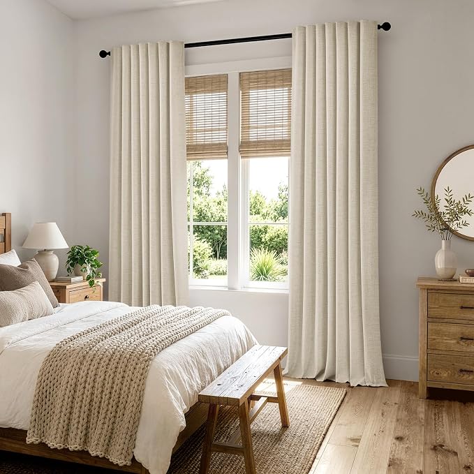 MIULEE 100% Blackout Linen Curtains 42 x 63 Inch Light Ivory 2 Panels | Thermal - Image 8