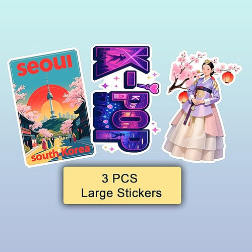 100 PCS South Korea Stickers – Korean Travel Icons, Food & Culture Vinyl Waterproof Decals for Laptop, Scrapbook, Water Bottle, Car, Guitar – Fun Gift for Teens & Adults