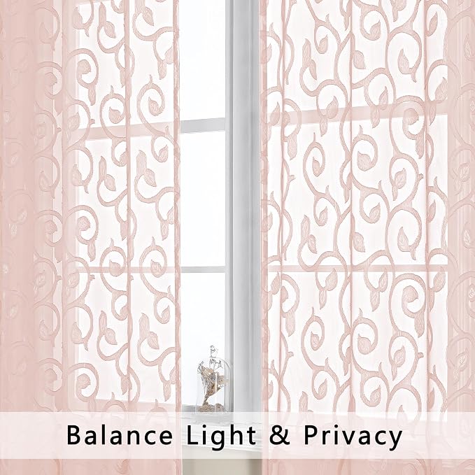 Furman Blush Pink Sheer Curtains 36 inch Length 2 Panels Set - Image 4