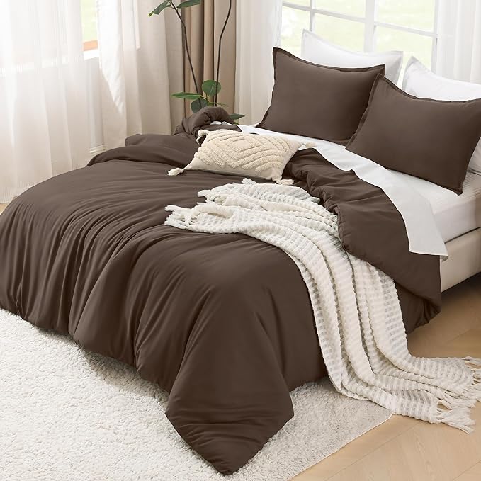 Litanika Comforters Chocolate Oversized King Size, 3 Pieces Lightweight Solid Bedding Set & Collections, All Season Fluffy Bed Set (120x98In Comforter & 2 Pillowcases)