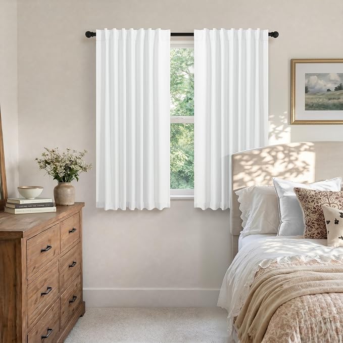 Small Blackout Curtains 45 Inches Long 2 Panels Short Linen Look Heat Blocking - Image 2