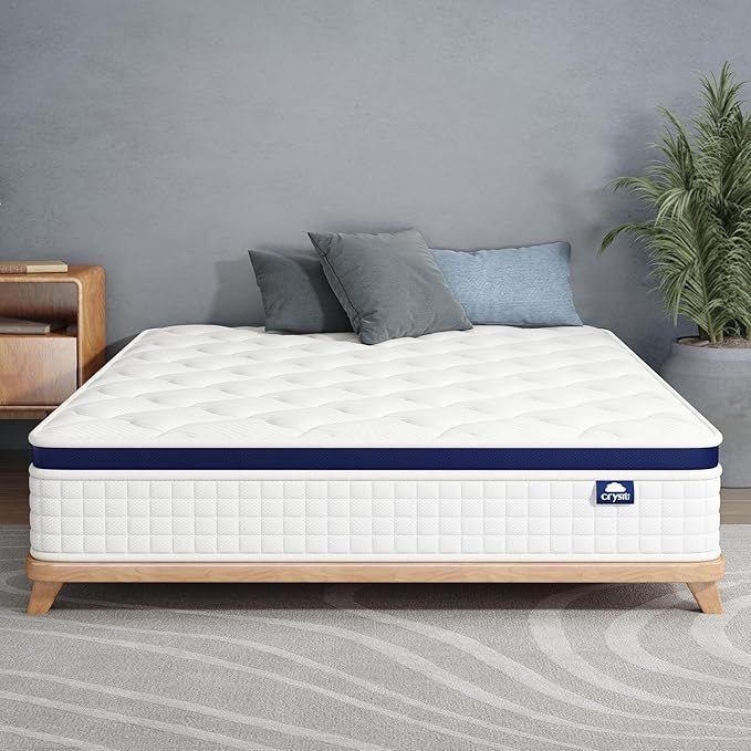 Crystli Queen Size Mattress 12 Inch-Hybrid Mattress Bed in A Box, Medium Firm for All Sleepers, Pressure Pain Relief, Motion Isolation, Fiberglass-Free, Pocket Spring, Strong Edge Support