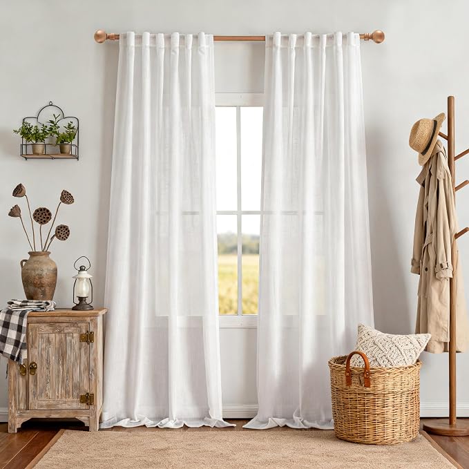 MYSKY HOME 108 Inches Long White Semi Sheer Window Curtains 2 Panels Sets - Image 2