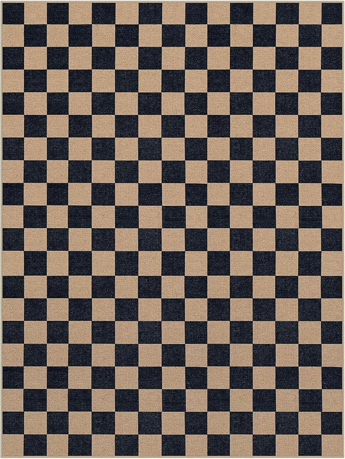 Lahome Checkered Easy Jute Living Room Rug, 9x12 Outdoor Area Rugs Washable | - Image 9