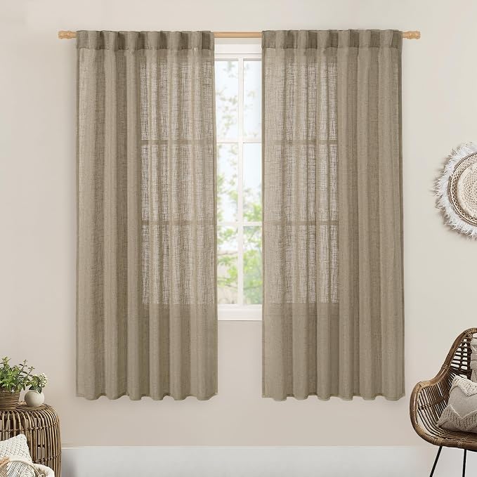 Light Filtering Linen Curtains 68 inches Long by LAMIT