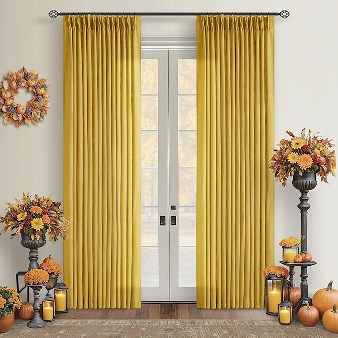 Mustard Yellow 80 Inch Pinch Pleated Linen Light Filtering Curtains 2 Panels - Image 7