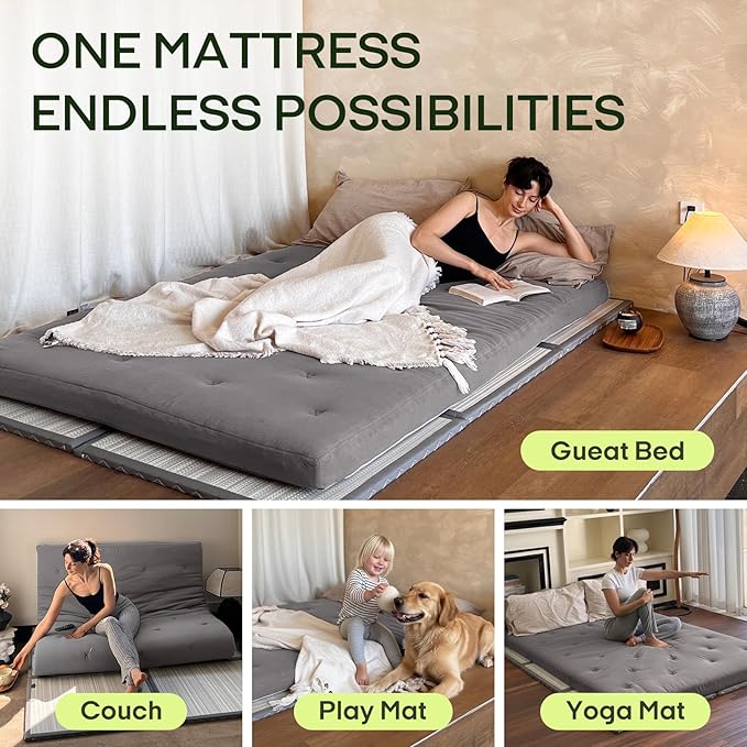 ZonLi Japanese Floor Futon Mattress Twin Size 80"x 39", 100% Cotton Cover 2.5'' Thicken Tatami Mattress, Foldable Sleeping Pad, Portable Dormitory Tatami Mat