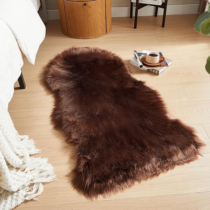 AMTOVO Faux Fur Rug, Coffee Area Rug, Fluffy Sheepskin Rug, Fuzzy Ultra Soft 2 - Image 4