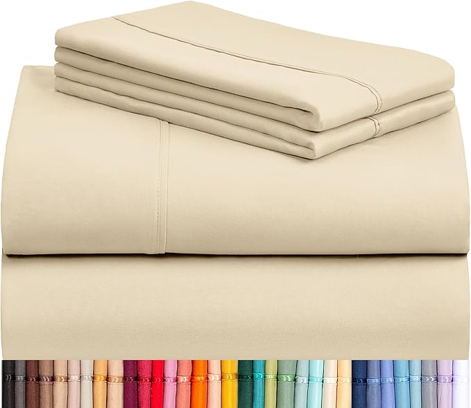 LuxClub Twin Sheets - Soft Kids Bed Sheets, 3 PC Deep Pockets Wrinkle Free Fitted Sheets Machine Washable Hotel Bedding Silky Soft Cream