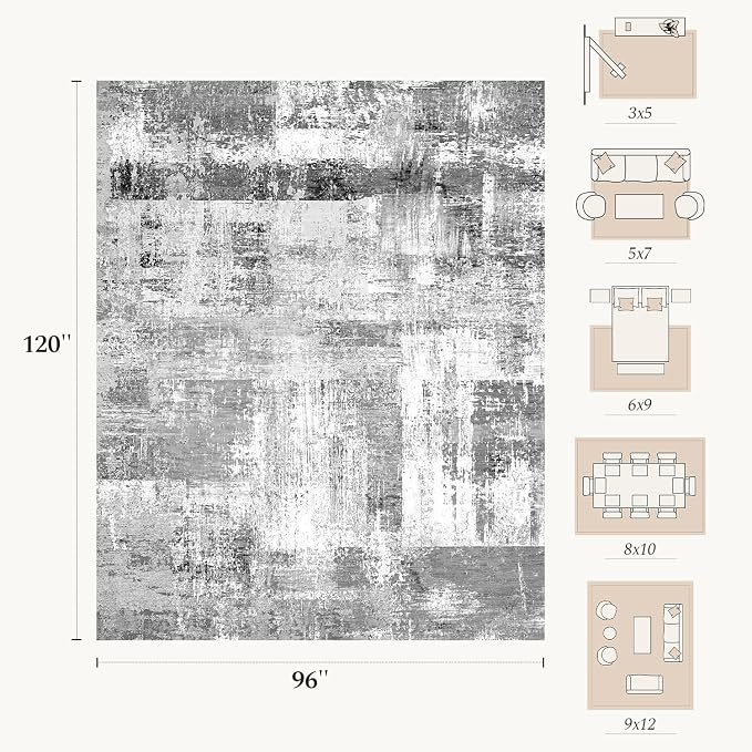Rugflix 8x10 Area Rugs for Living Room, Washable Grey Large Rug | Machine - Image 2