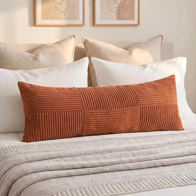 Fancy Homi Set of 2 Rust Boho Long Lumbar Body Decorative Throw Pillow Cover - Image 7