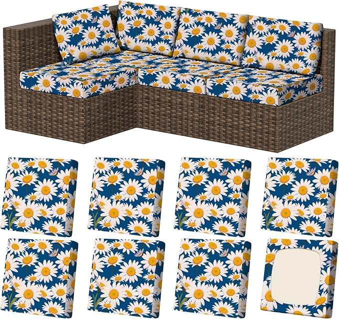 8Pcs Outdoor Cushion Covers, Stretch Patio Furniture Couch Chair Slipcovers | by VORSHAPE