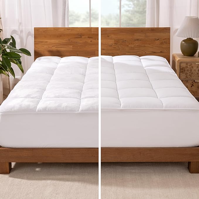 Bare Home California King Mattress Topper, Pillow Top Reversible, 1.5 inch Thick, Breathable, Deep Pocket, Machine Washable, White
