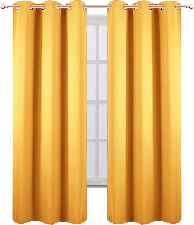 Yellow Blackout Curtains 34 x 84 Inches Long/Set of 2 Curtain Panels/Thermal - Image 2