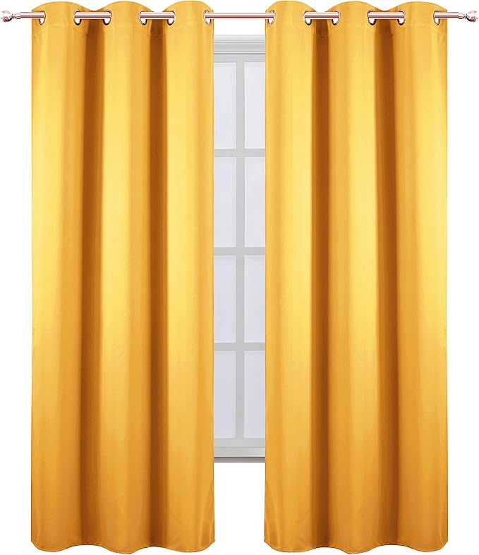 Yellow Thermal Blackout Curtains/42 x 95 Inch/Set of 2 Panels Room Darkening - Image 2
