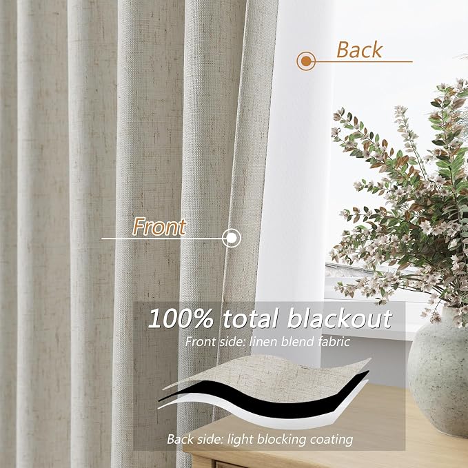Extra Long 100% Blackout Linen Curtains - Image 4