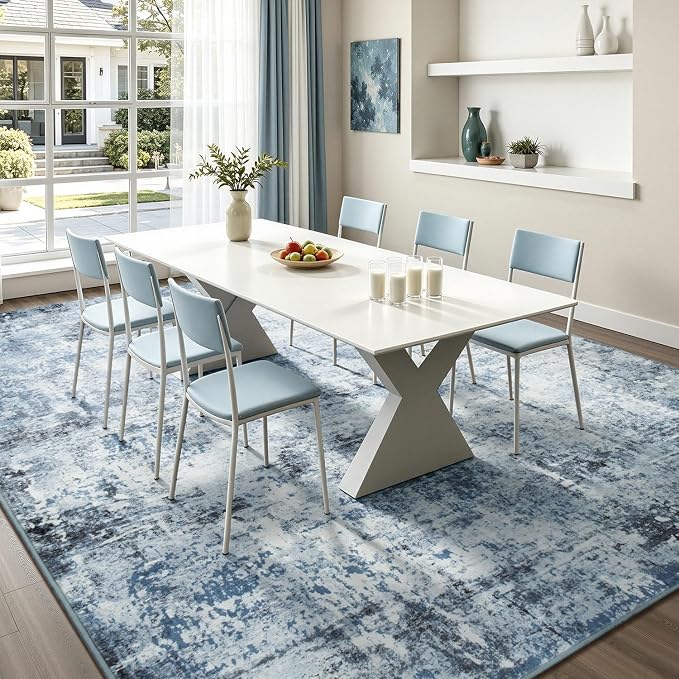 Rugflix 8x10 Area Rugs for Living Room, Washable Light Blue Grey Large Rug | - Image 3