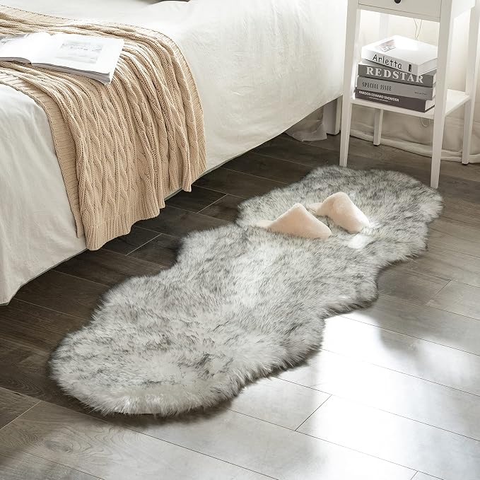 MIULEE Fluffy Area Rug 2x6 ft Faux Fur Sheepskin Rug Gradient Grey | Luxury by MIULEE