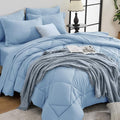 HEVUMYI Light Blue Cali-King Comforter Set - 7-Piece All Season Bed in a Bag Cali-King, Ultra Soft Bedding Set with Comforter, Flat Sheet, Fitted Sheet, Pillowcases, Pillow Shams