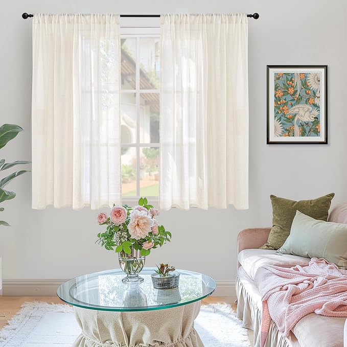 BGment Ivory Linen Curtains 45 Inches Long - Image 2