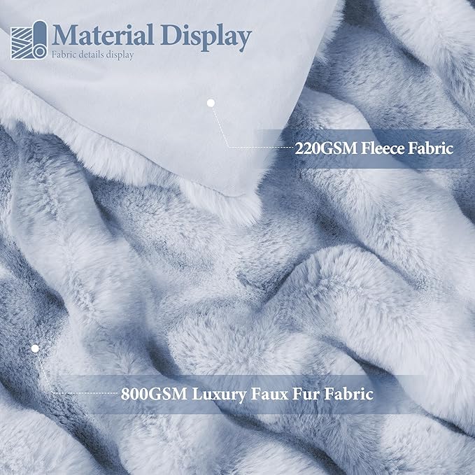 Luxury 1000GSM Faux Rabbit Fur Throw Blanket, Super Heavy Warm Cozy Grey - Image 2